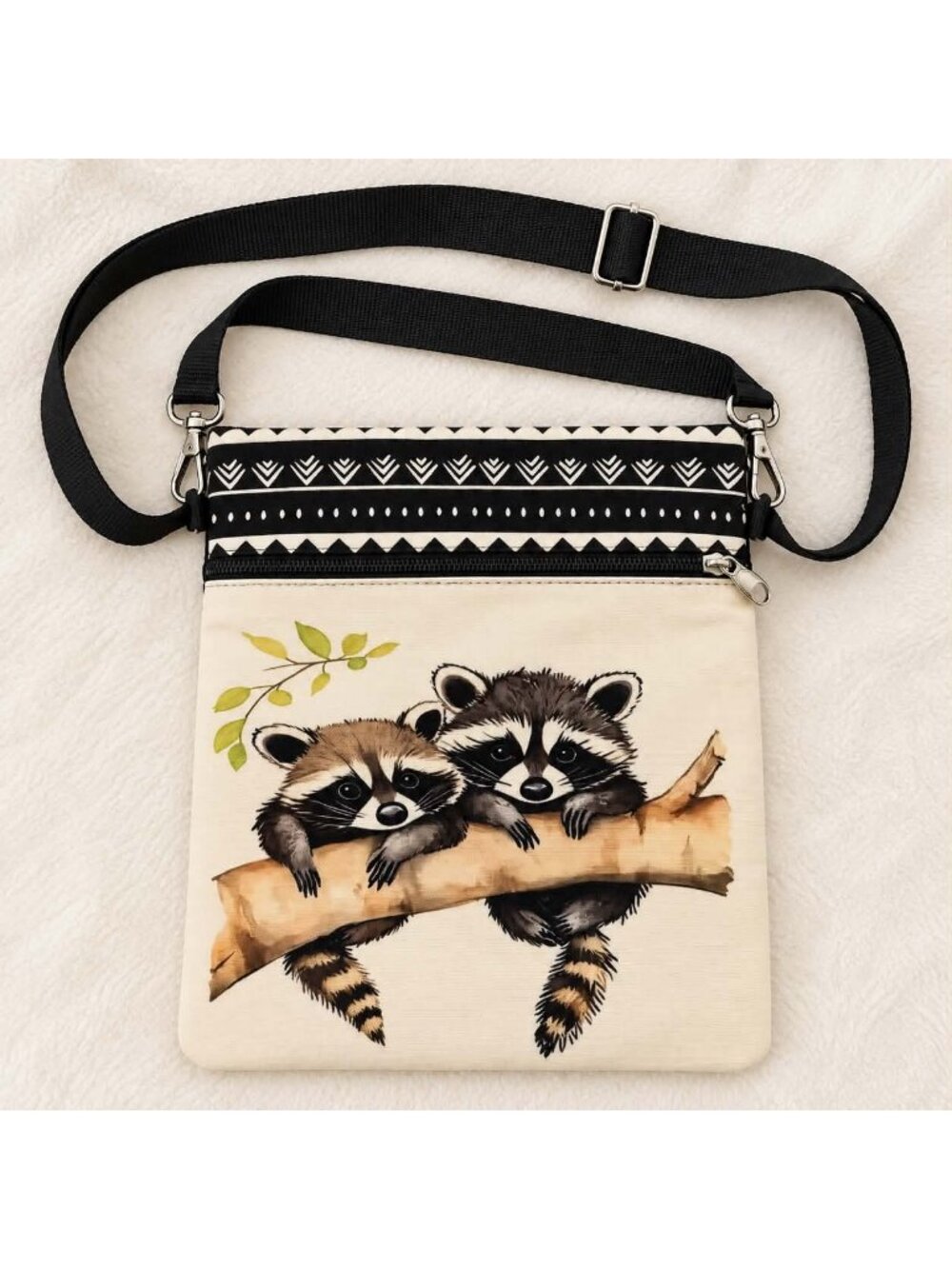 Cute Raccoons on a Branch Crossbody Phone Bag